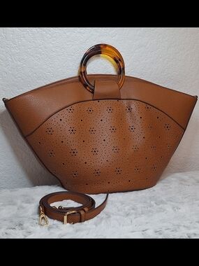 Carlos by Carlos Santana Laser-Cut Tote Bag with Tortoise Handles - Cognac Brown